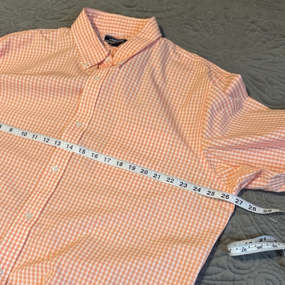 Lands' End Men's Peach Checkered Button Down Shirt - Picture 9 of 10